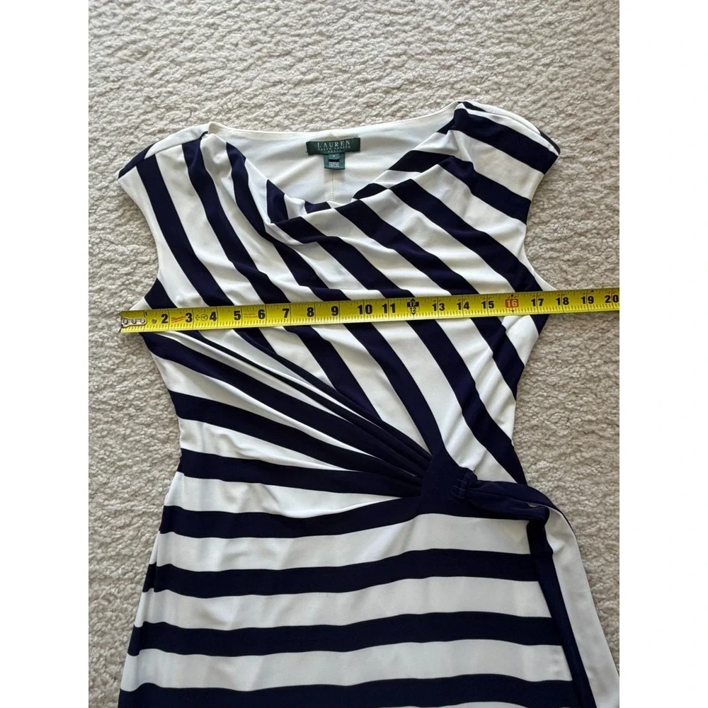 Ralph Lauren Striped Sheath Dress Side Tie Navy White Size 4 - Picture 12 of 15